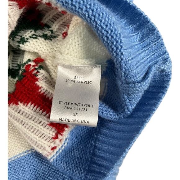 Vestique Cherry Sweater XS Blue Cream Cozy Knit Playful Y2K Cottagecore Cozy - Picture 9 of 10